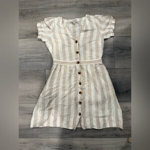 LOFT Petite Beige and White Striped Blouse